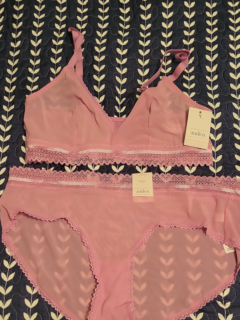 Auden Rose Pink Lace-Trim Bralette & Bikini Brief Set